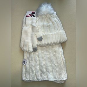 3 piece hat, glove and scarf set. Off white. New with tags